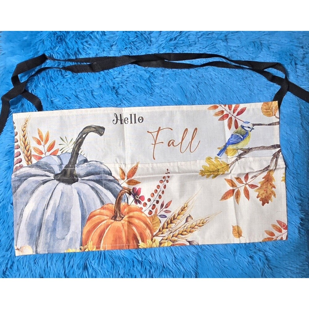 Hello Fall Waist Tied Apron With 3 Front Pockets Perfect For Yard Sale, Vendor..